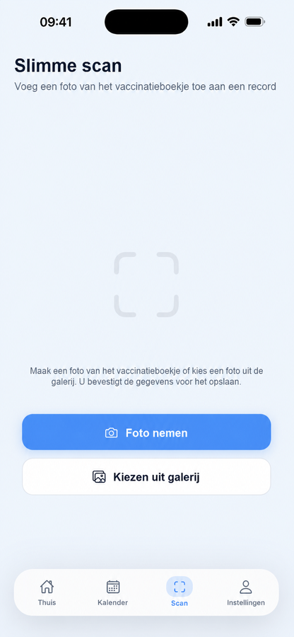 Smart Scan-scherm om een foto van het vaccinatiebewijs aan een record toe te voegen